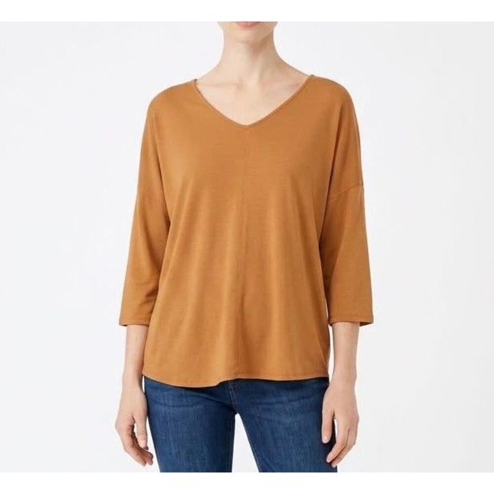 Tahari Size XL Womens Boxy Top Orange Rust V Neck 3/4 Sleeve Blouse